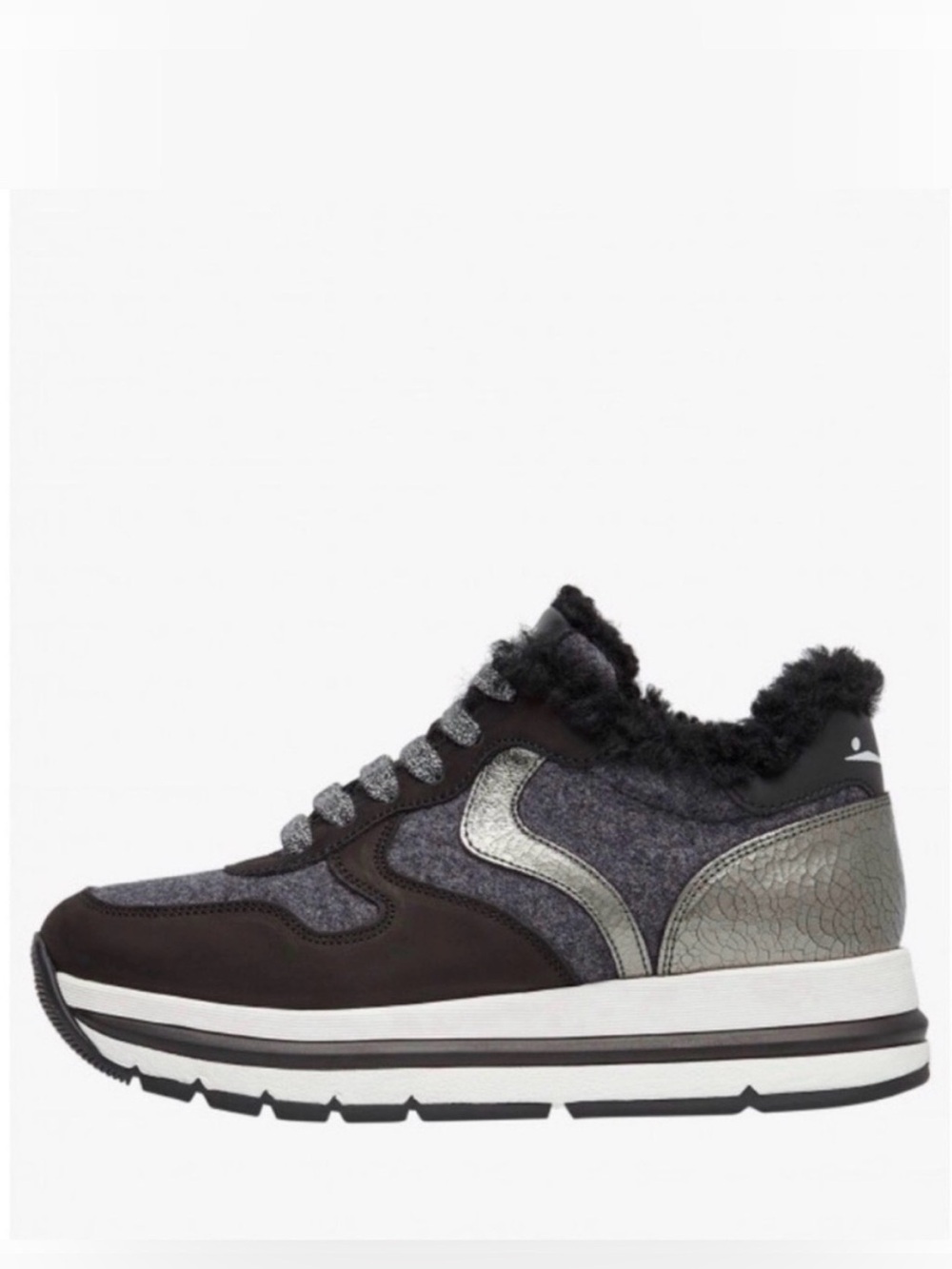 NWT VOILE BLANCHE MARAN Fur Leather And Fabric Sneakers in Black-Grey